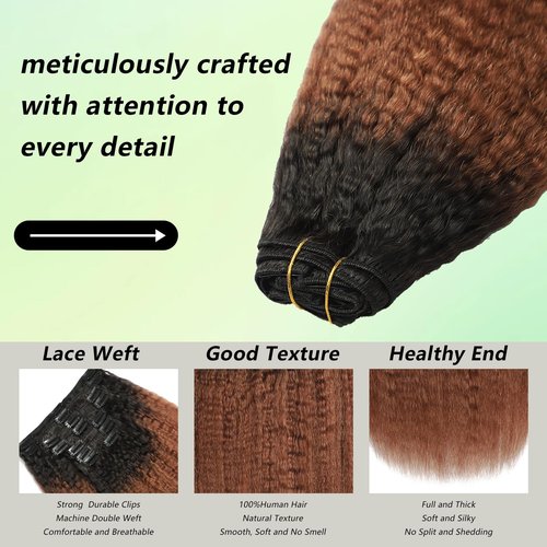 Ombre 1B Brown Kinky Straight Clip In Extensions 100% Brazilian Remy Human Hair Clip Ins 100% Unprocessed Brazilian Virgin Hair Clip Ins Natural Black Hair