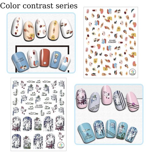 WAFOLOZE 8 Sheets Geometry Summer Nail Stickers for Girls,Fruits Nail Decals 3D Self-Adhesive Kids Flower Nail Stickers Little Rainbow Design Holiday Decals for Women