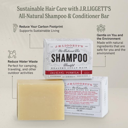 J.R.LIGGETT’S Shampoo and Conditioner Bar - Conditioner 1.75 oz + 2 Original Formula Solid Shampoo Bar 3.5 oz - All-Natural Plant-Based Ingredients for Clean Soft Tangle-Free Hair, 3 Pac