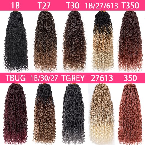RuiYok 30 Inch Goddess Locs Crochet Hair 8 Packs Ombre Crochet Goddess locs Boho Hippie Locs Hair Faux Locs Crochet Hair with Curly Ends Pre-looped River Locs Crochet Hair for Black Women(T30#)
