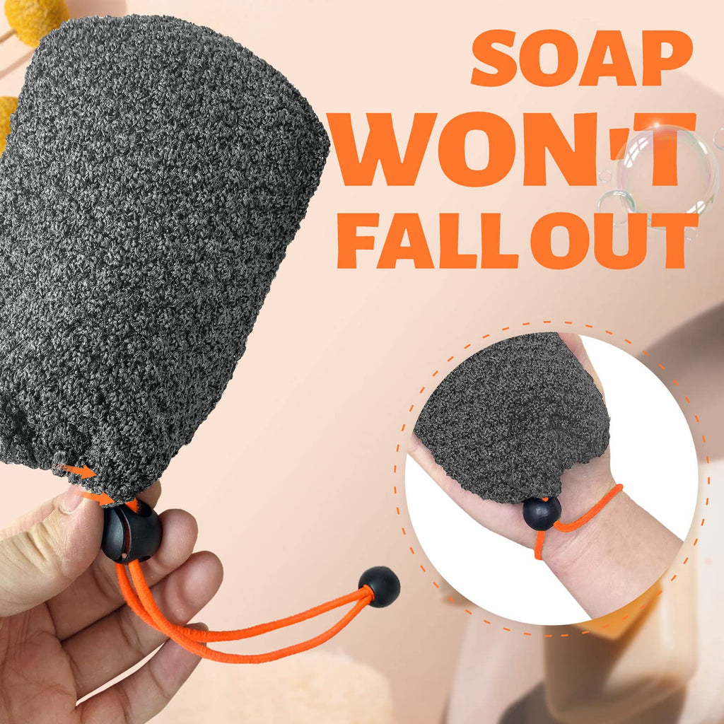MIG4U Exfoliating Soap Bag for Shower 2 Pieces - Bar Soap Saver Pouch, Bamboo Body Scrubber Exfoliator Pocket in Travel Bathing, Grey, Double Layer