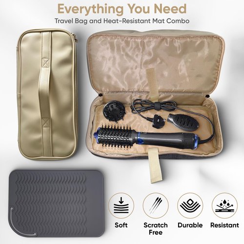 KAP Portable Hair Dryer Bag - Double Layer Double Zipper Carrying Case with Heat Resistant Mat & Sturdy Grip for Hair Dryer with Diffuser Attachment, Water Resistant Hair Accessories Organizer