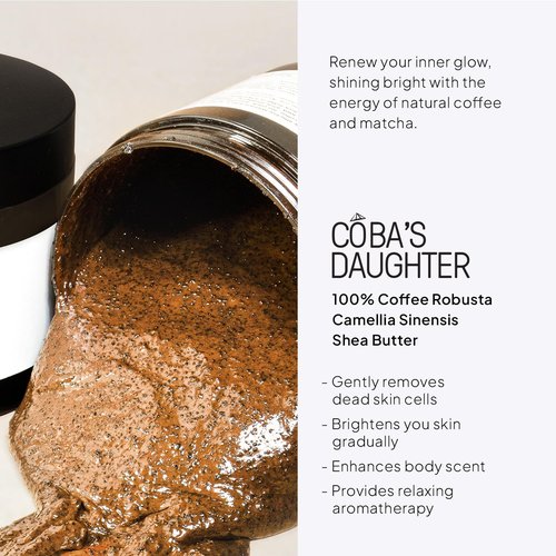 COBA'S DAUGHTER Robusta Coffee Body Scrub| Exfoliating for Cellulite and Stretch Marks, KP Bump Eraser, Strawberry Legs, Underarm | Matcha & Shea Butter | Safe for pregnancy | Vegan Beauty (10.6 Oz)