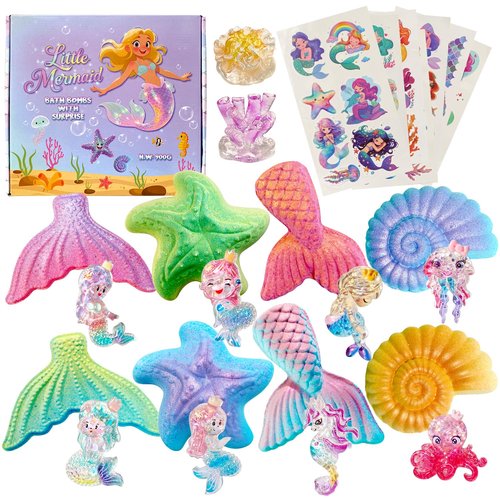 Mermaid Bath Bombs for Kids with Surprse Inside, 8PK XXL Kids Bath Bombs Gift Set for Girls, Birthday Gifts, Mermaid Party Favors, Princess Gift Box
