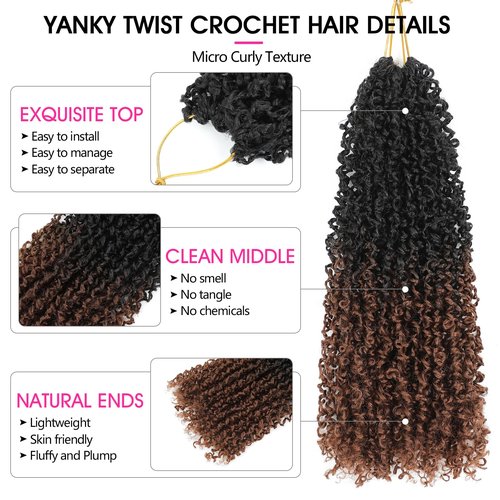 NAYOO 14 Inch Yanky Twist Crochet Hair - 8 Packs (30 Stands/Pack) Mini Passion Twist with Curly Ends Synthetic Pre-Looped Crochet Braids Braiding Hair (14 Inch, T30)