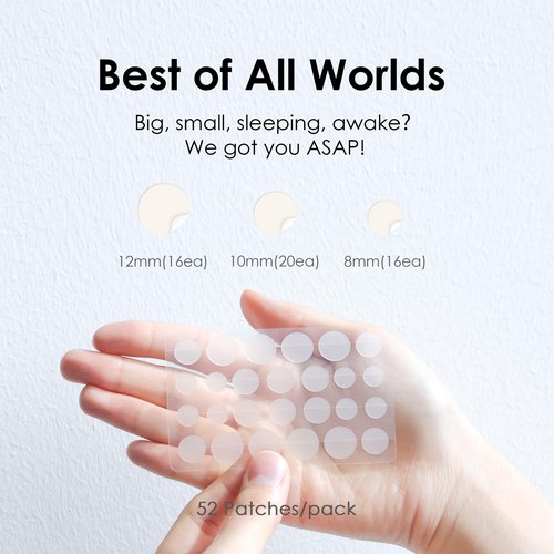 glowiest ASAP Active Spot Alleviating Patch [Bedtime] 52 Patches 8mm (16ea), 10mm (20ea) & 12mm (16ea) | Premium Hydrocolloid Dressing | Simple & Easy Active Treatment (Pack of 2)