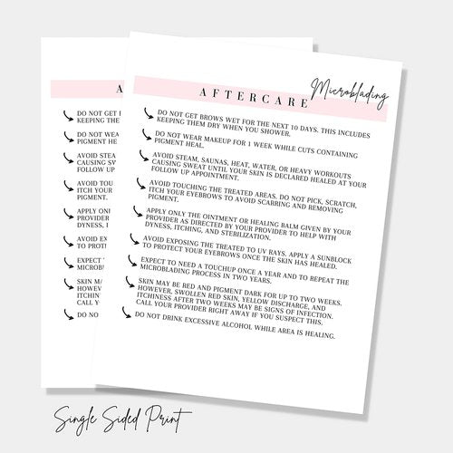 Microblading Intake, Consent, and Aftercare Form | Printed Physical 8.5 x 11" A1 Forms | Clients Signature | White and Pink Design