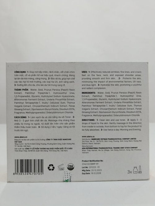 ABERA Gold Anti-Wrinkle Ampoule, Anti-Aging Serum For All Skin Type with Peach Extract and Hyaluronic Acid, Skin Firming & Firming Serum, Hydrating Serum (1 Ampoule)