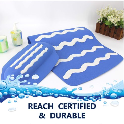 SafeLand Patented Non-Slip Bath Headrest, Pillow, Eco-Friendly, Non-PVC, Color Combo, Machine Washable, Comfortable, Soft, with Powerful Gripping Suction Cups, 13x8.5x1.4 Inch, Wave