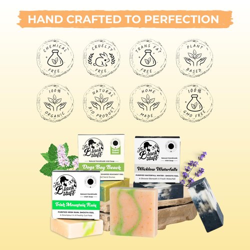 The Black Stuff All Natural Bar Soap for Men Handmade Cold Process Soaps with Organic Ingredients and Essential Oils - Mens Soap for Daily Use - Wicklow Waterfall, Irish Rain Mountain, Dogs Bay Beach