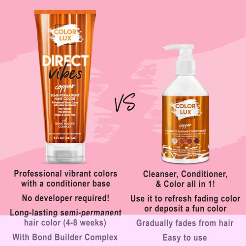 Color Lux Direct Vibes Semi-Permanent Hair Color, Copper, Vibrant & Long-Lasting Shade, Ammonia-Free, Vegan, Sulfate-Free, Paraben-Free, 8 fl oz (Pack of 2)