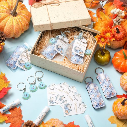 Swiffen 30 Sets Fall Pumpkin Baby Shower Favors Lip Balms Bulk Games Prizes Party Gifts for Winners Adults Guests Gender Reveal Favors Baby Shower Birthday Party Supplies Souvenirs Gift(Blue)