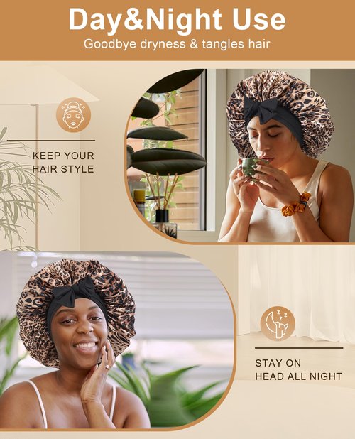 Extra Large Satin Bonnet for Sleeping Jumbo Silk Bonnet Double Layer Hair Bonnet for Women with Elastic Tie Band Sleep Wrap for Braids Curly Hair