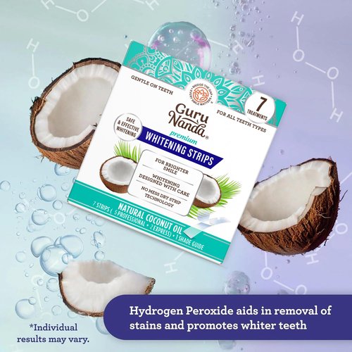 GuruNanda Coconut Oil Dental Care: Whitening Strips + Oil Pulling - Helps Brighten Teeth, Freshen Breath, Healthy Gums - 14 Strips + 8oz for Complete Oral Care
