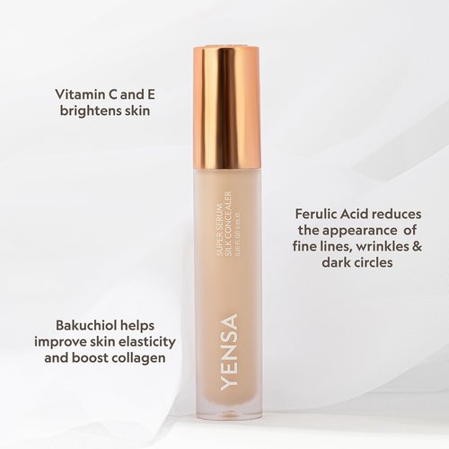 YENSA Super Serum Silk Concealer - Full Coverage Undereye Concealer & Peptides Serum for Face - Enriched with Vitamins C & E, Bakuchiol & Superfoods to Boost Radiance - Light 2 (0.2 Fl oz)