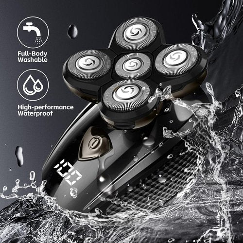 Bald Head Shaver,Electric Head Shavers for Bald Men, 5-in-1 Head and Face Grooming Kit, Waterproof Cordless Rotary Razor and USB Rechargeable,Gifts for Men