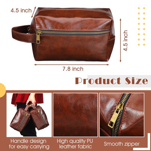 Hillban 6 Pcs Groomsmen Gift Men Travel Toiletry Bag, Bestmen Gifts Set, Leather Toiletry Bag with Side Handle Water Resistant Bathroom Supplies for Wedding Party Favor(Dark Brown)