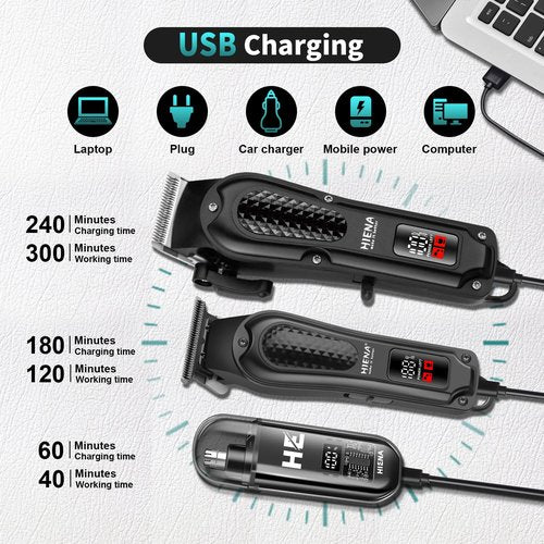 HIENA PRO Professional Cordless Hair Clippers for Men, Beard Trimmer & Nose Hair Trimmer Set, Rechargeable Electric Barber Hair Cutting Grooming Kit