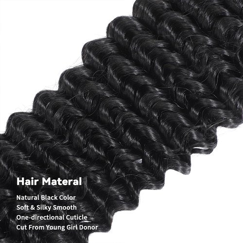Tanday 15A Raw Human Hair Bundles Deep Wave Bundles Human Hair,Triple Lifespan Indian Virgin Hair,No Tangle Shedding,Multiple Washes Keep Texture Silky Soft (1 Bundle Natural Black, 18)