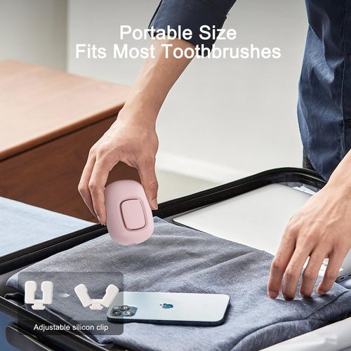 ELMWAY Toothbrush Holder, Toothbrush Cleaner Case, Portable USB Charging Toothbrush Cover with U V-C Light, Travel Toothbrush Holder (Pink-Fan-Heat)