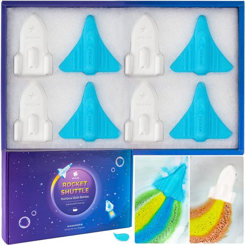 ORIGLAM Bath Bombs for Kids, 8 XL Organic Kids Bath Bombs for Boys, Space Plane & Rocket Rainbow Bath Bomb for Toddlers Individually Wrapped, Bulk Birthday Gifts for Men Party Favors for Kid 4-8-12
