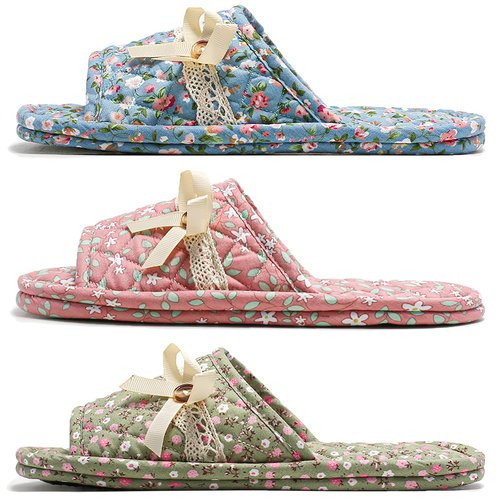 biroris 3 Pairs Floral Cotton House Slippers for Women, Open Toe Indoor Slippers Comfortable Washable Portable Foldable Guest Travel Hotel Airplane Spa Slippers