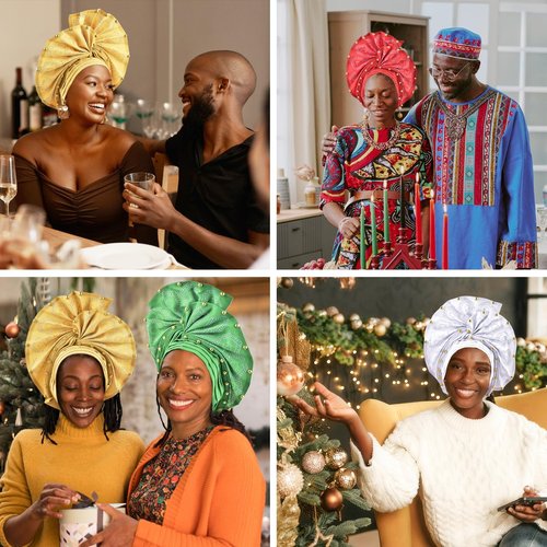 Nigerian headwear African headscarf,Auto Gele headband,hand wrap beaded - made for weddings parties events (Royal Blue)