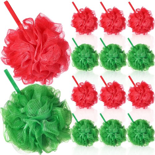 FuWeave 12 Pcs Thanksgiving Bath Loofah Sponge Orange Harvest Loofah Exfoliating Body Scrubber Shower Sponge 50g Mesh Shower Pouf Balls Gift Set for Women Men Bathing Accessories