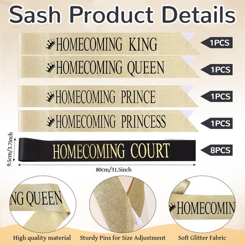 Saintrygo 16 Pcs Halloween Homecoming King and Queen Prince Princess Crown Tiara Court Sash Favors Costume Cosplay