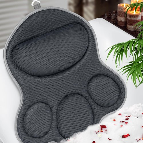 JUSDOO Luxury Bath Pillows for Tub – Extra Thick Non-Slip Bathtub Pillow with Rubber Back, Head & Neck Support for Soaking, Spa Bath Accessories, for Women, Fits All Bathtubs (Gray)