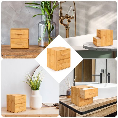 Bamboo Box with Makeup Remover Wipes, 50 XL Disposable Towels, Wash Cloths for Face and Body, Double-drawer Container for Face Towelettes