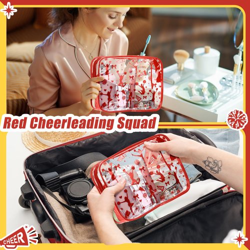 Shinylin 20 Pcs Cheer PVC Makeup Bag Cheer Teams Gifts Clear Makeup Case Cheerleader Teams Gifts Toiletry Zipper Pouch for Cheerleading Teammates Party Supplies,7.9 x 5.9 x 2.4''(Red)