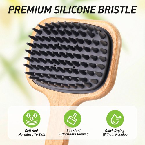 NURENDER Dual-Sided Back Scrubber for Shower, 21.65'' Long Handle Back Brush, Soft Silicone for Sensitive Skin, Dry Brushing & Back Cleansing, Dry Quickly Body Bath Brush for Men, Women, Elderly