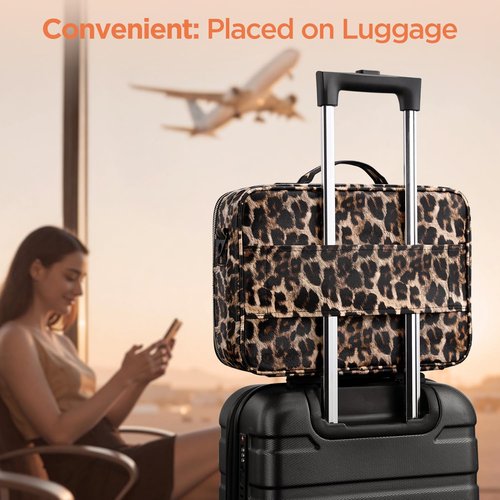 IPOW Travel Makeup Bag with LED Mirror, 3 Adjustable Light Settings, Customizable Dividers, Portable Travel Organizer, USB Charging, Leopard print, Large
