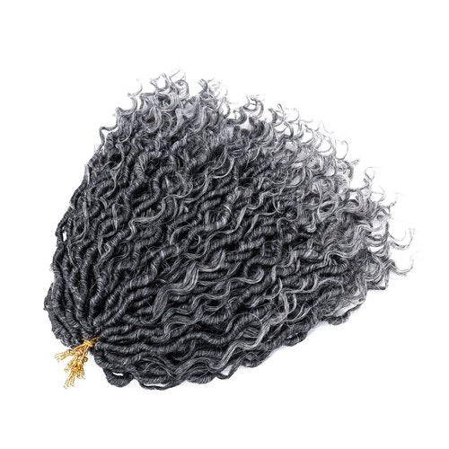 LIYATE Goddess Locs Crochet Hair 18 Inch 6 Packs Faux Locs Gray Crochet Hair for Black Women Pre Looped Soft River Locs Crochet Braids with Curly Hair Bohemian Locs Hair Extensions(T1B/Gray)