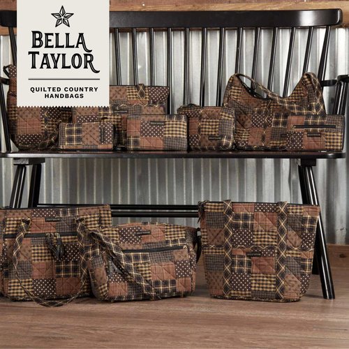 Bella Taylor Large Quilted Cotton Makeup Pouch for Women, Travel Cosmetic Bag, Quilted Cotton Ironstone Black and Brown Patchwork