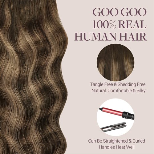 GOO GOO Tape in Hair Extensions Human Hair, 4/27/4 Balayage Chocolate Brown to Caramel Blonde, 16inch 40g 10pcs, Mini Tape Cut to Fit，Skin Weft Seamless Invisible, Remy Human Hair