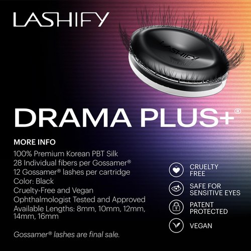 Lashify Drama Plus+ 12mm Gossamer Eyelash Extensions Refill in Black, Easy DIY False Lashes for the Most Delicate, Natural and Long Lasting Look