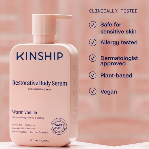 Kinship Restoring Body Serum for Sensitive & Dry Skin | Strengthening Body Cream | Vanilla Lotion, 13 oz