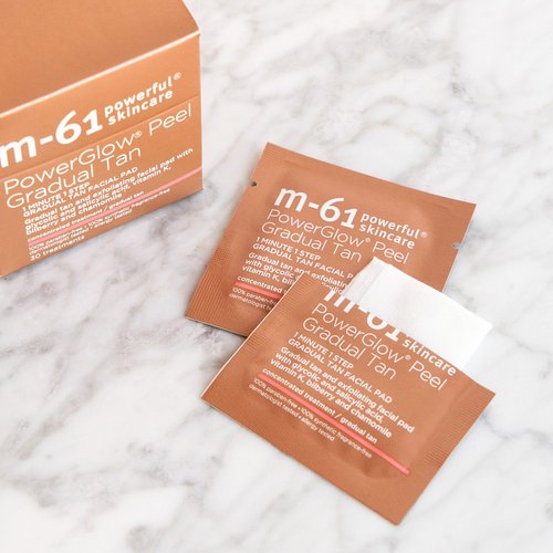 m-61 PowerGlow Peel Gradual Tan | 1-Minute, 1-Step Exfoliating Facial Peel To Build A Streak-Free Radiant Glow. With Glycolic and Salicylic Acid. Dermatologist & Allergy Tested - 10 Treatments