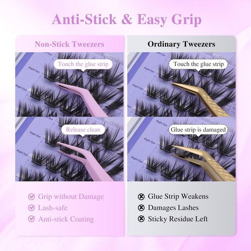 NAGARAKU DIY Cluster Lashes Tweezers, NS-01 Non-stick DIY Tweezers Eyelash Applicator Nano Anti-Stick Coating Precision Pinzas Light Ergonomic for Flawless DIY Lash Extensions Makeup