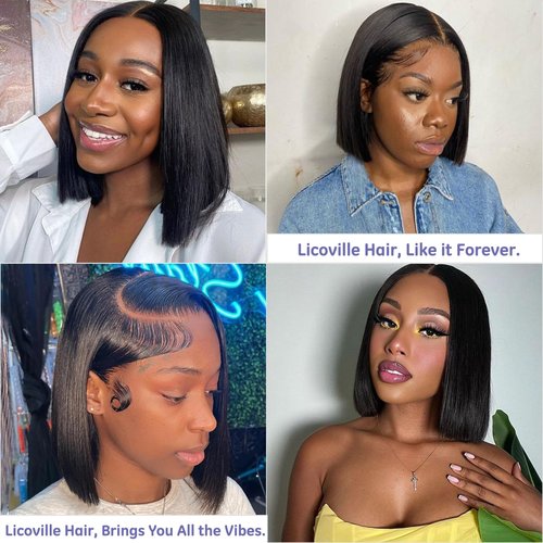 Licoville Black Bob Wig Human Hair, Straight 12 Inch 13x4 Lace Front Wigs Human Hair 180% Density Short Bob Wigs for Women Free Part Black Bob Glueless Wigs Human Hair Frontal Lace Wig Pre Plucked