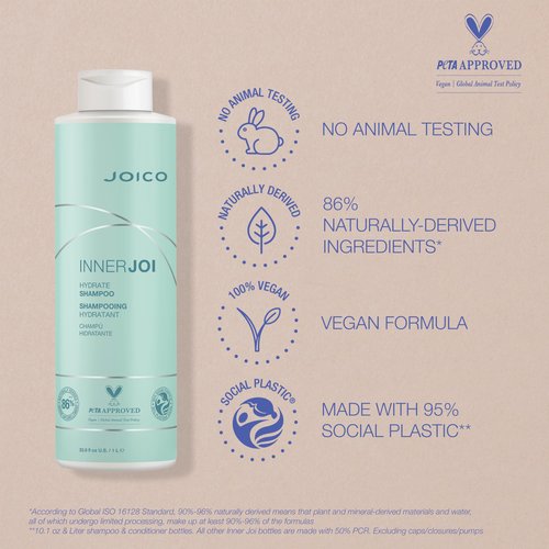 Joico InnerJoi Hydrate Shampoo | For Dry Hair & Scalp | Sulfate & Paraben Free | Naturally-Derived Vegan Formula | 33.8 oz