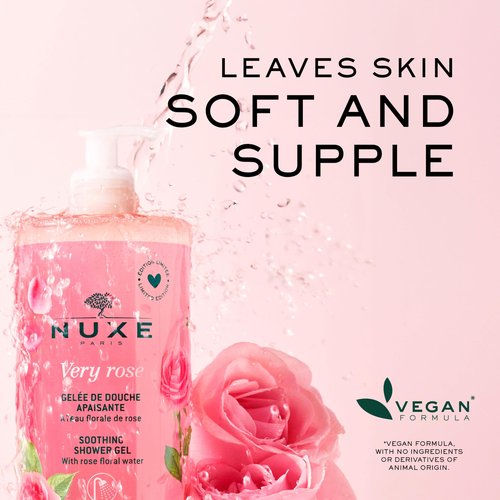 Nuxe Very Rose Soothing Shower Gel. Gentle Body Wash for All Skin Types, Delicately Scented with Rose Floral Water, 25.3 Fl Oz