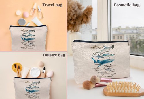 Lacosu Shark Makeup Bag,Shark Stuff,Shark Gifts For Shark Lovers，Marine Life Species Of Sharks Chart Cosmetic Makeup Bag