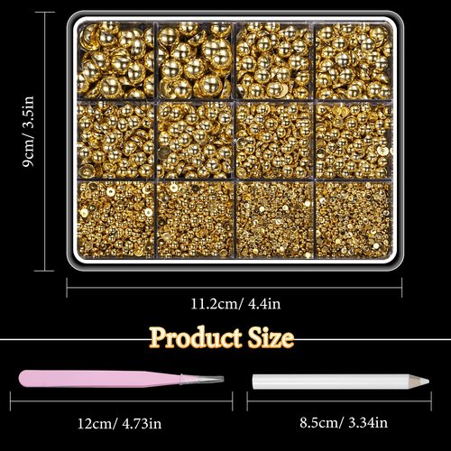 Gold Half Pearls for Crafts, Flatback Half Round Gold Pearl for Nails, 6 Sizes ABS Golden Pearl Beads Gems for Nails Art DIY Crafts Embellishment Shoes Clothes Bags DIY Making
