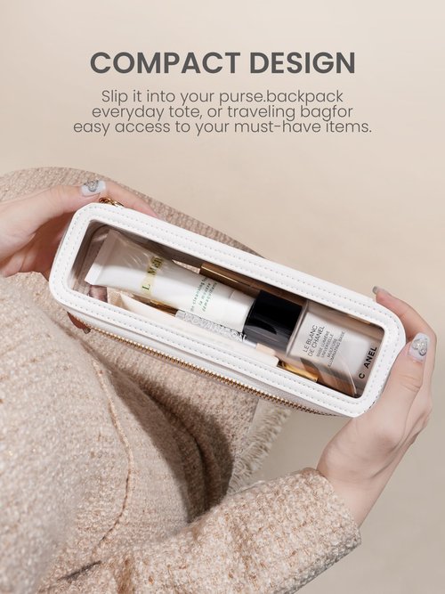 ROWNYEON Small Waterproof Toiletry Organizer Train Case, CLear Travel Makeup Bag for Women，Transparent Cosmetic Bag，Portable Makeup Case Organizer (White)