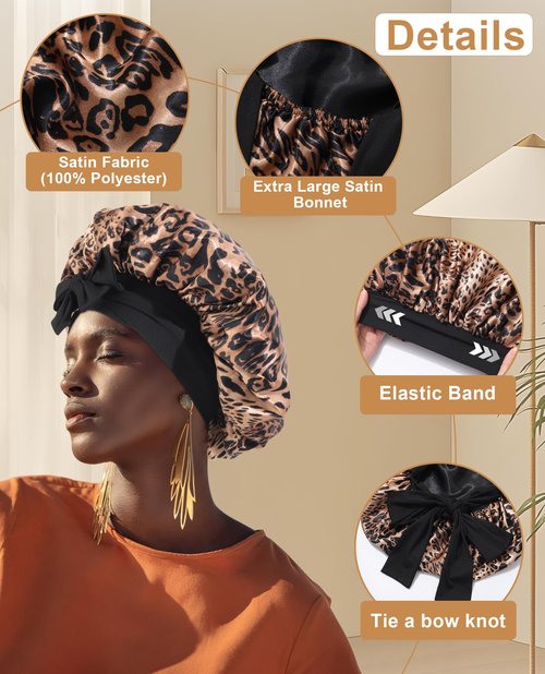Extra Large Satin Bonnet for Sleeping Jumbo Silk Bonnet Double Layer Hair Bonnet for Women with Elastic Tie Band Sleep Wrap for Braids Curly Hair