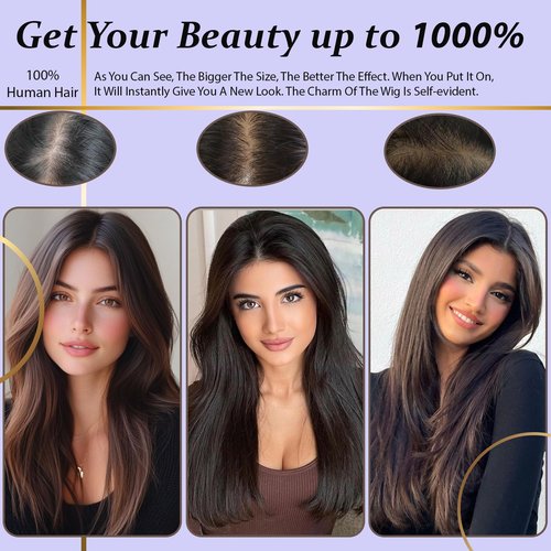 RMYHIG Hair Toppers for Women Real Human Hair, 360° 3D Human Hair Toppers for Women with Thinning Hair Upgrade Middle Part Clip in Bangs (Dark Brown(Big Coverage), 12 Inch-3D-Wispy)