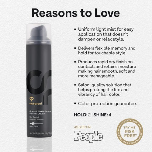 ColorProof All Around Working Hair Spray 9 Fl. Oz. Hair Spray Flexible Hold with Black Currant, Jasmine & Peach Scent, Sulfate Free Hairspray